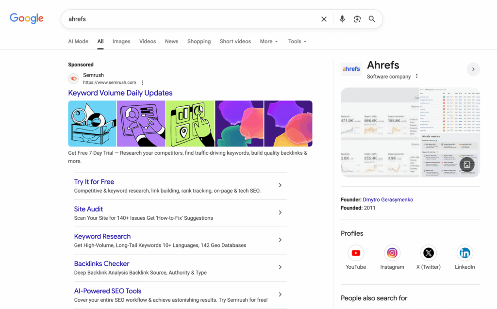 Image of Google SERP with competitor's ad appearing before organic search results