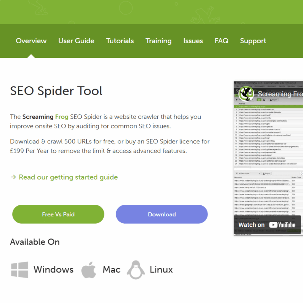 Screaming Frog SEO Spider Tool page
