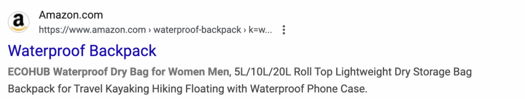 Screenshot of amazon offering without rich results