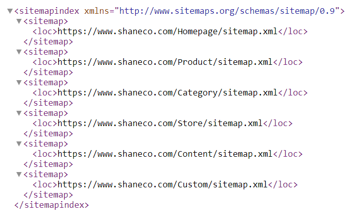 Screenshot of XML sitemap for ShaneCo.