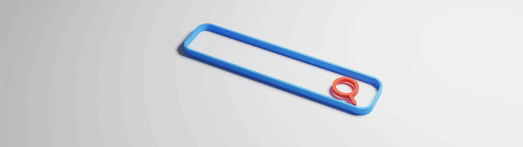 A blue and red search bar laying on top of a white surface.